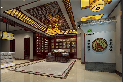 五峰古朴典雅的中式茶叶店大堂设计效果图